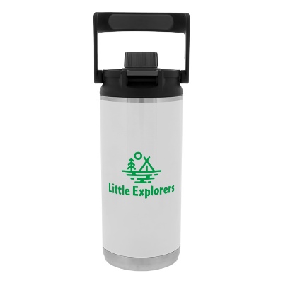 Stainless white sports bottle with custom logo in 36 oz.