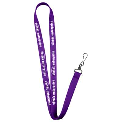 5/8 inch red tubular polyester custom design lanyard with black j-hook.