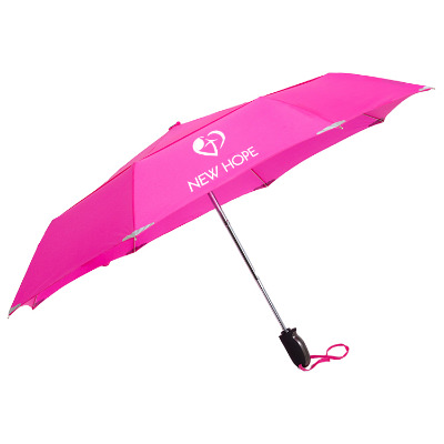 Pink shed rain walksafe vented auto open-close compact umbrella with personalized imprint.