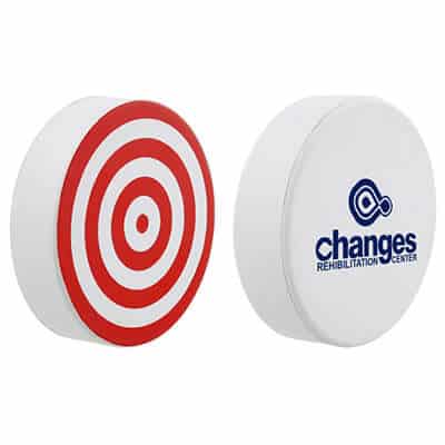 Foam bullseye stress ball with custom imprint.