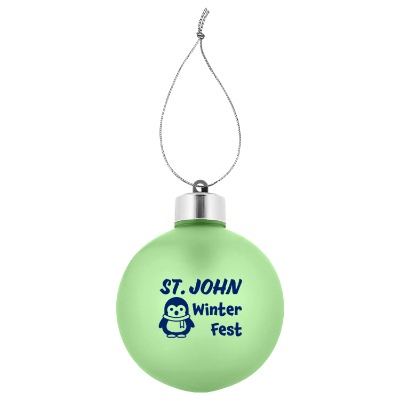 Frost green plastic ornament with a personalized imprint
