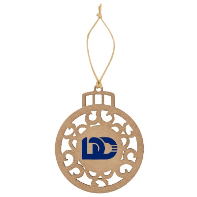 Brown wood ornament with a custom logo