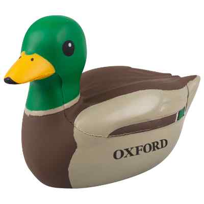 Foam mallard duck stress ball with custom imprint.