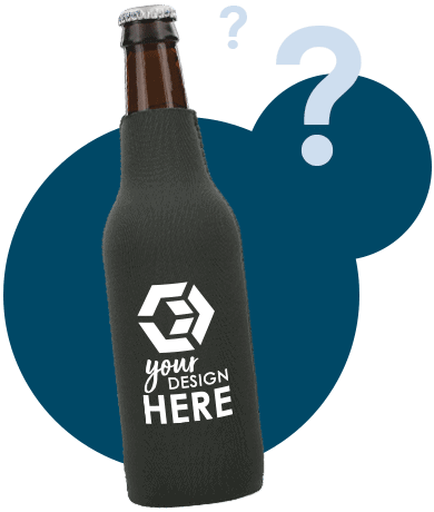 Black neoprene zipper bottle with white imprint.
