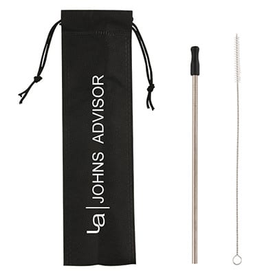 Stainless steel black straw in custom imprint.
