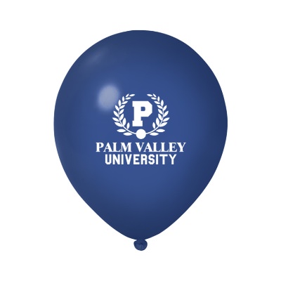 Blue latex balloon with a branded imprint