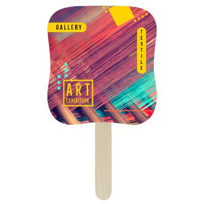 Paper white hand fan with a custom logo.