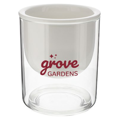 White glass personalized watering planter.