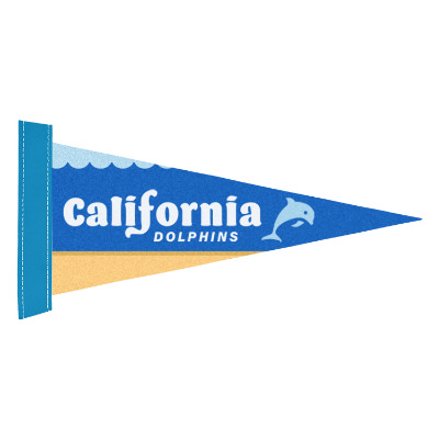 White with columbia blue pennant flag with a branded imprint.