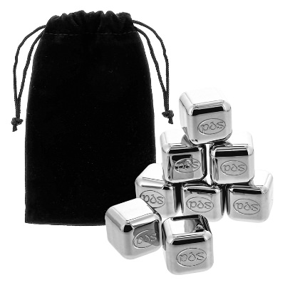 Stainless ice cube with custom logo.