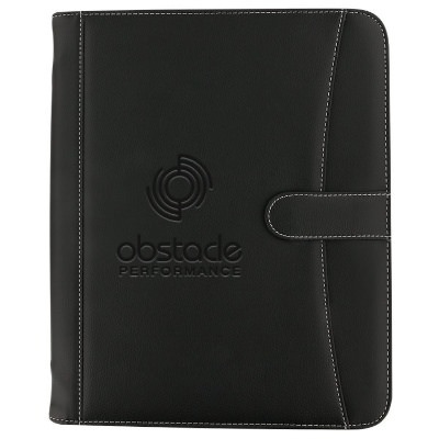 Lichee PVC black zippered grain portfolio debossed.