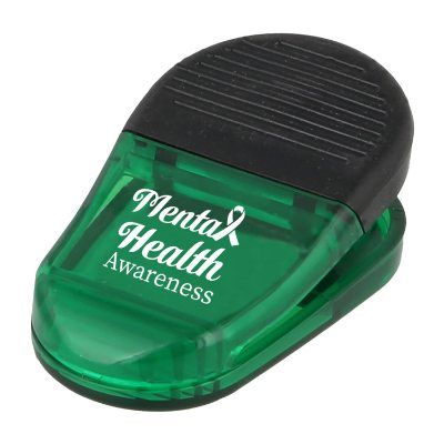 White Gator magnetic clip with customized promotional imprint.