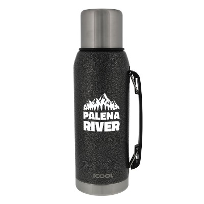 Stainless gunmetal bottle with custom logo.