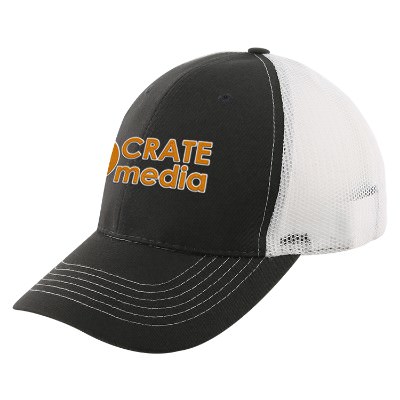 Embroidered red with gray mesh customized ball cap.