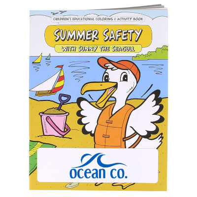 Multicolored paper coloring book with a custom imprint.