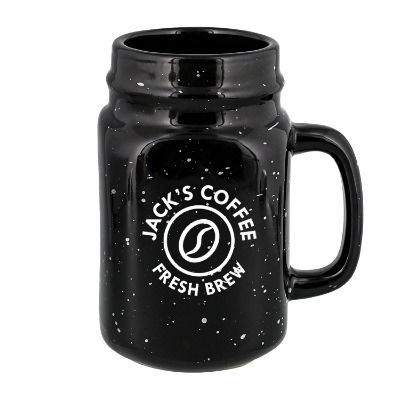 Black mason jar with custom logo.
