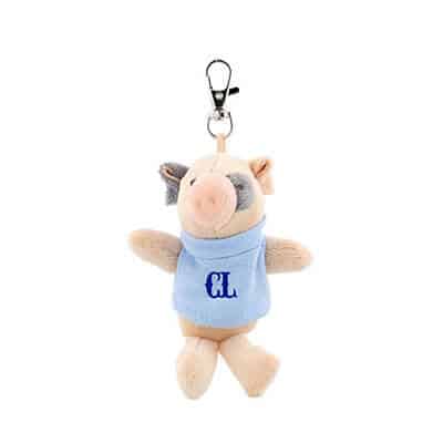 Plush and cotton light blue wild bunch key tag pig with custom logo.