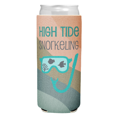 Boho slim can cooler with custom full color imprint.