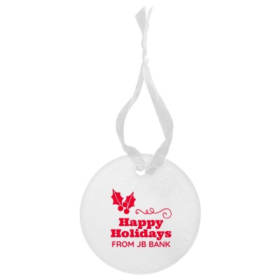 Clear glass ornament with a custom logo