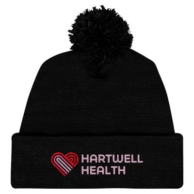 Black custom embroidered beanie.