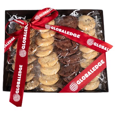 Brown custom cookie gift tray.