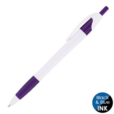 White pen with colorful accent and gripper.