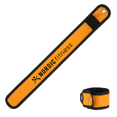 Orange nylon wristband with a custom imprint.
