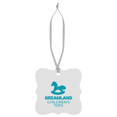 White metal ornament with a personalized logo