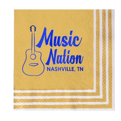 2Ply tissue stripe border gold foil stamped lunch napkins promotional.