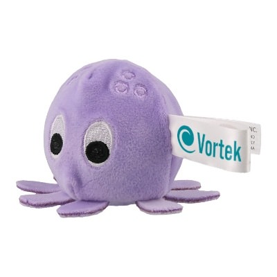 Purple plush stress buster with a custom imprint.