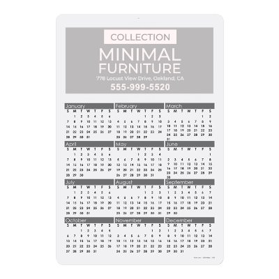 Twelve inch by eighteen inch year at a glance paper calendar with custom full color imprint.