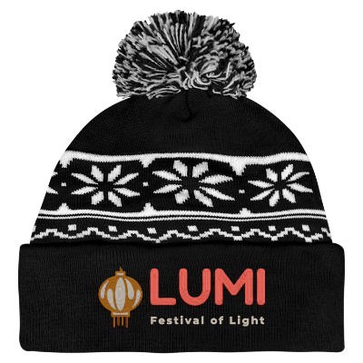 Black custom embroidered knit beanie.