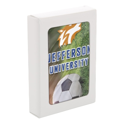 Soccer paper playing cards with a custom imprint.