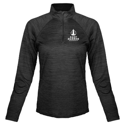 Custom black womens quarter zip with imprint.
