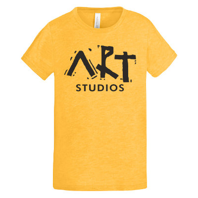 Yellow gold triblend tee with custom logo.