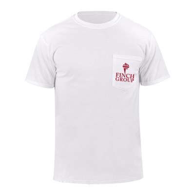 Custom white dri-power active pocket t-shirt with logo.