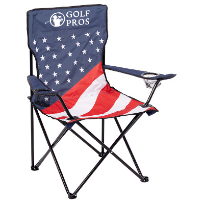 Patriotic polyester chair with a personalized logo.