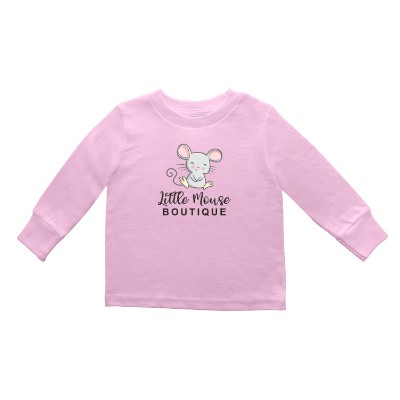 Pink custom long sleeve toddler t-shirt with full color logo.