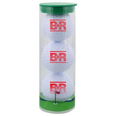 White golf ball with custom imprint.