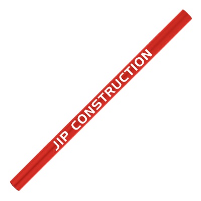 Red oversized pencil with customized imprint.