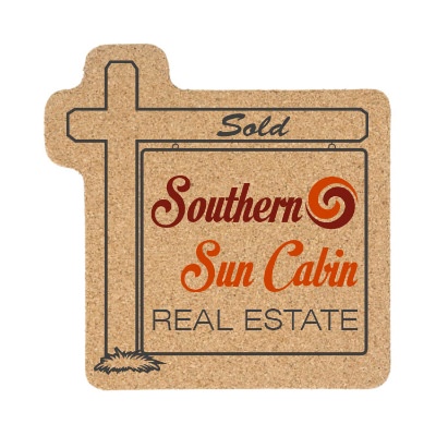 5 inch cork real estate coaster with full color promotional.