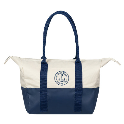 Natural with blue tarpaulin cooler with a branded logo.