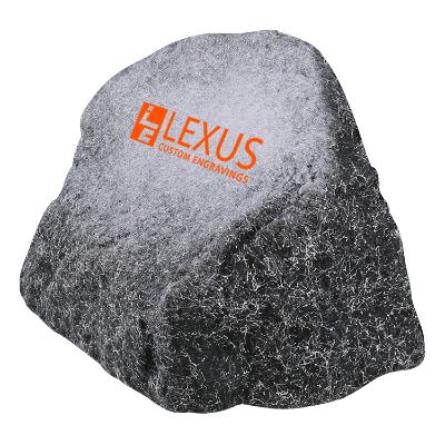 Foam rock stress ball with a custom imprinted brand.