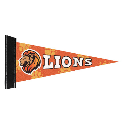 White with black felt pennant flag with a personalized logo.