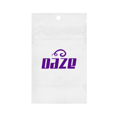 White barrier bag with custom imprint.
