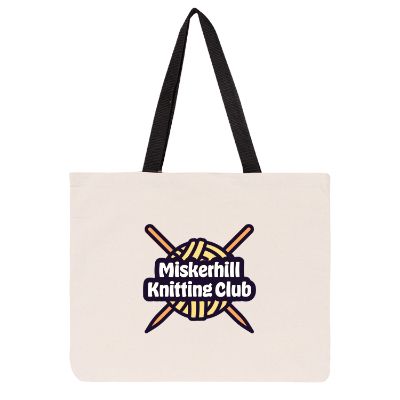 Cotton canvas black native tote bag with personalized full color imprint.