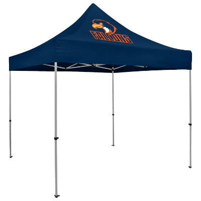 Navy 10-ft. tent with custom imprint.