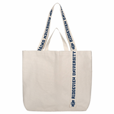 Natural cotton tote with a custom logo.