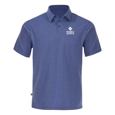 Light royal heathered polo with custom imprint.