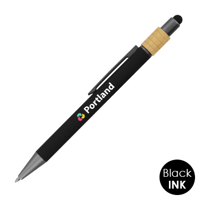 Black aluminum pen with a personalized imprint.